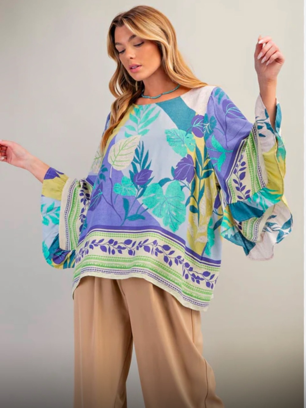 easel Floral Tunic Top in Purple, Yellow & Green